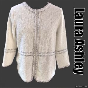 Laura Ashley Zip Up Jacket Top Searsucker Style White Size Medium